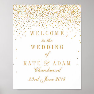 Affiche Panneau de bienvenue de mariage à confettis dorés