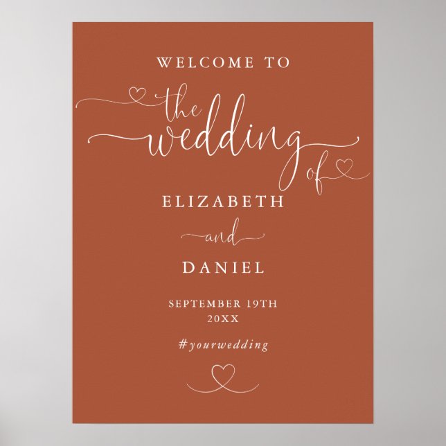 Affiche Panneau de bienvenue de mariage à écriture cœur en (Devant)