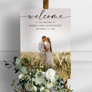 Affiche Panneau de bienvenue de mariage à écriture moderne