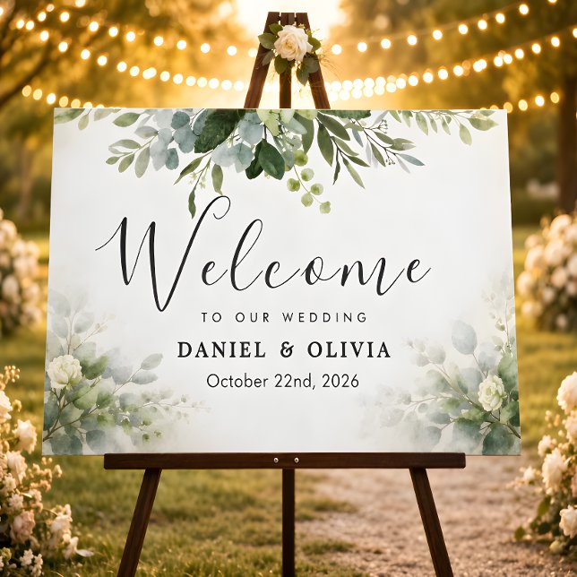 Affiche Panneau de bienvenue de mariage à feuillage de ver (Créateur téléchargé)