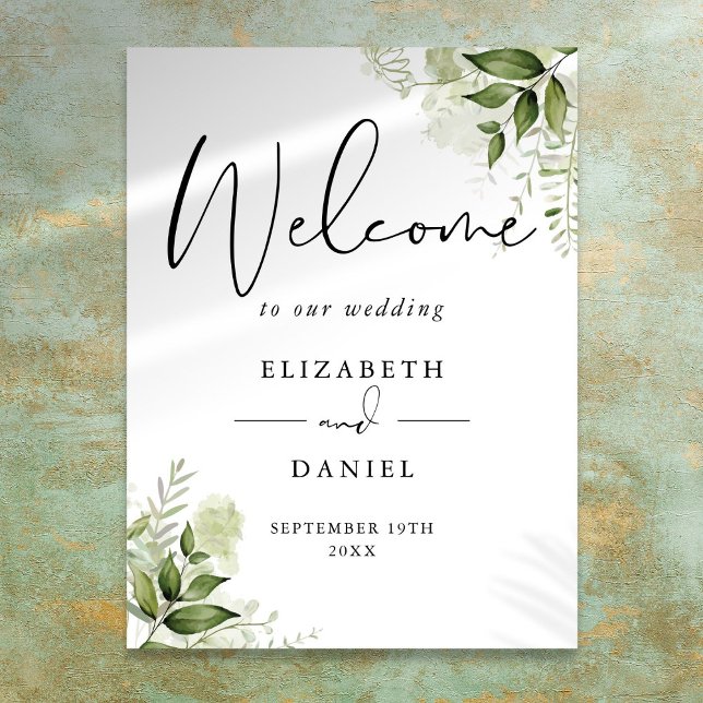Affiche Panneau de bienvenue de mariage à feuillage vert (Greenery Foliage Wedding Welcome Sign)