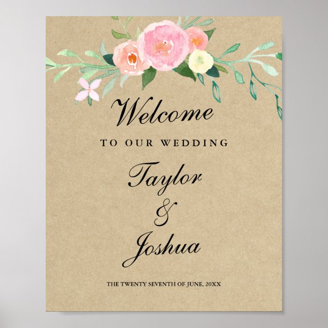 Affiche Panneau de bienvenue de mariage à fleurs sauvages  (Devant)