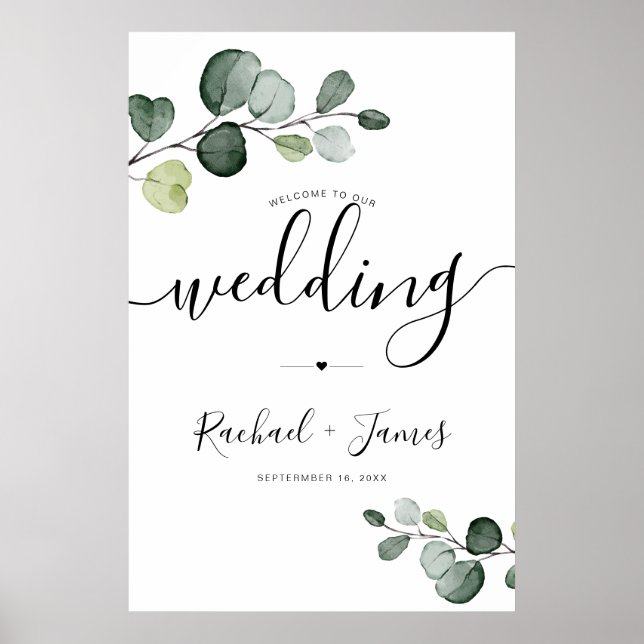 Affiche Panneau de bienvenue de mariage à la verdure d'euc (Devant)