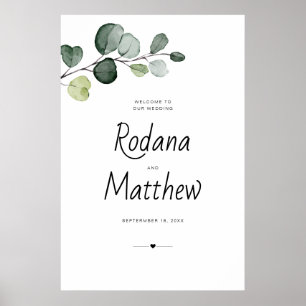 Affiche Panneau de bienvenue de mariage à la verdure d'euc