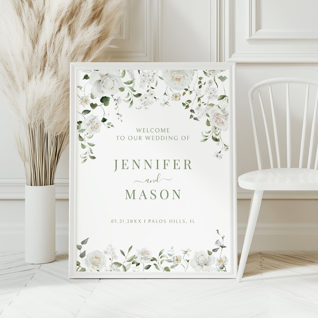 Affiche Panneau de bienvenue de mariage à la verdure d'euc (Créateur téléchargé)