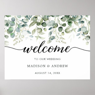 Affiche Panneau de bienvenue de mariage à la verdure d'euc