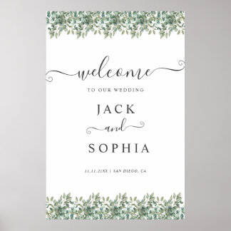 Affiche Panneau de bienvenue de mariage à la verdure éléga