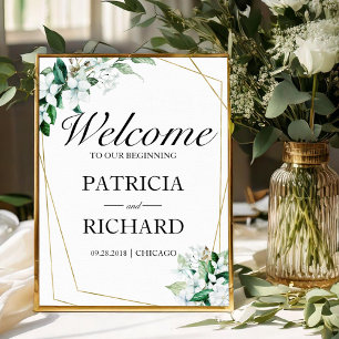 Affiche Panneau de bienvenue de mariage à la verdure éléga