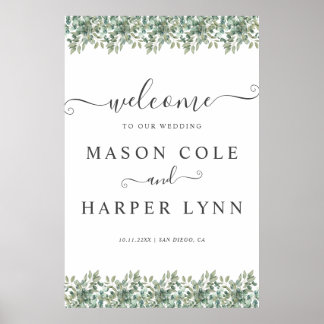 Affiche Panneau de bienvenue de mariage à la verdure éléga