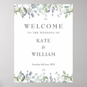 Affiche Panneau de bienvenue de mariage à la verdure flora