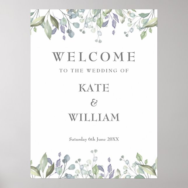 Affiche Panneau de bienvenue de mariage à la verdure flora (Devant)
