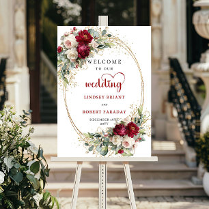 Affiche Panneau de bienvenue de mariage à l'aquarelle doré