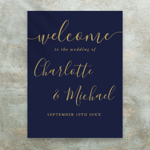 Affiche Panneau de bienvenue de mariage à l'écriture dorée