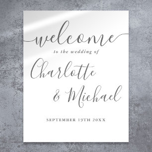Affiche Panneau de bienvenue de mariage à l'écriture grise
