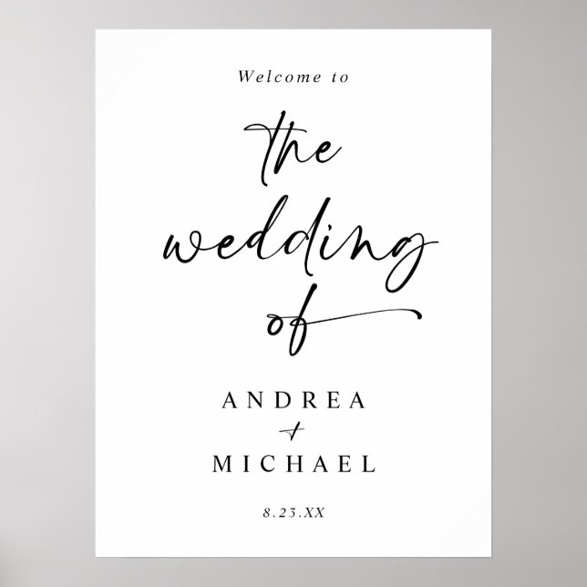 Affiche Panneau de bienvenue de mariage à l'écriture manus (Devant)