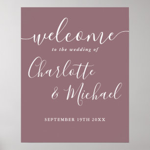 Affiche Panneau de bienvenue de mariage à l'écriture Mauve