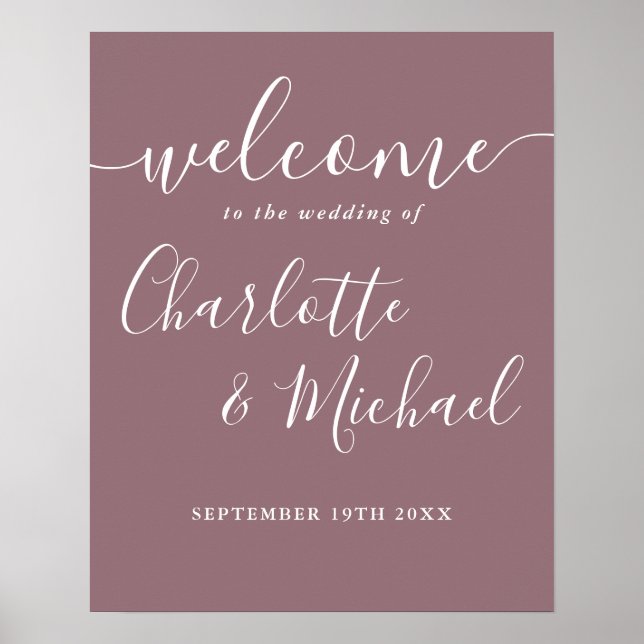 Affiche Panneau de bienvenue de mariage à l'écriture Mauve (Devant)