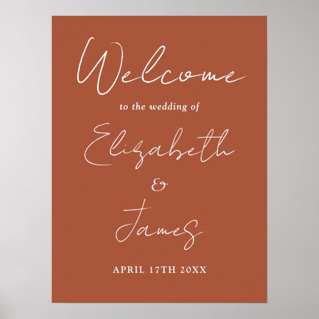 Affiche Panneau de bienvenue de mariage à l'écriture minim (Devant)