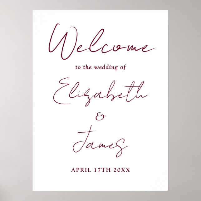 Affiche Panneau de bienvenue de mariage à l'écriture minim (Devant)