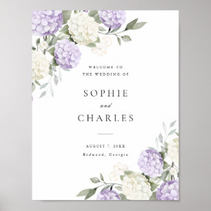 Affiche Panneau de bienvenue de mariage à l'hydrangea viol