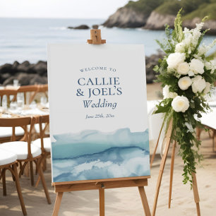 Affiche Panneau de bienvenue de mariage à l'océan bleu aqu