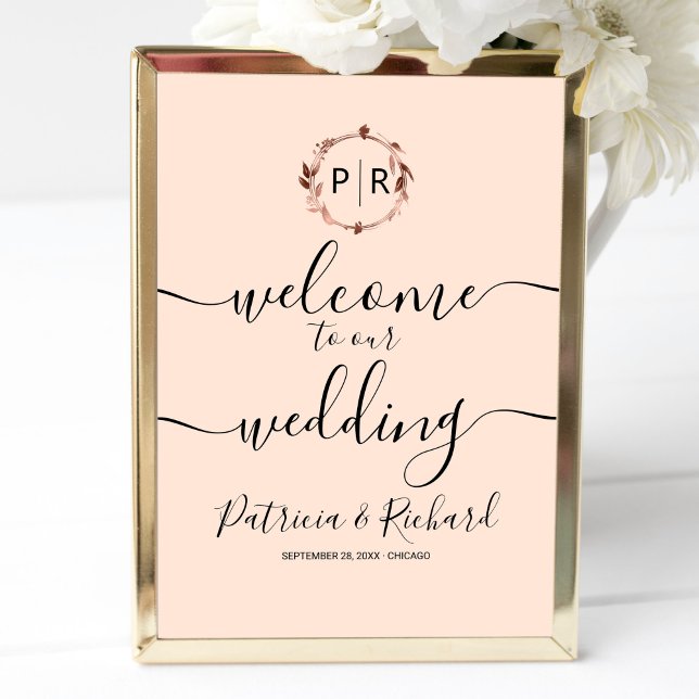 Affiche Panneau de bienvenue de mariage à monogramme  (Créateur téléchargé)