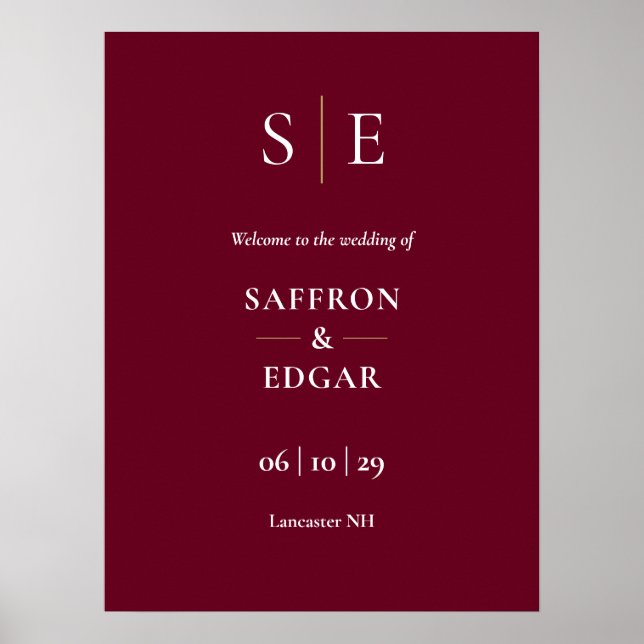 Affiche Panneau de bienvenue de mariage à monogramme borde (Devant)