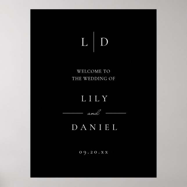 Affiche Panneau de bienvenue de mariage à monogramme Chic  (Devant)