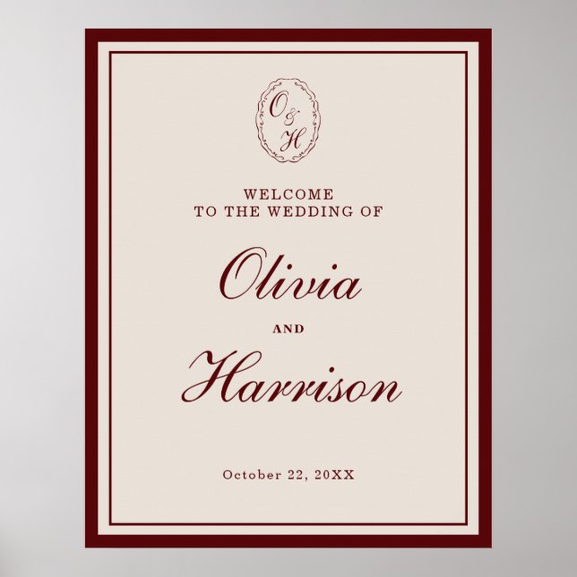 Affiche Panneau de bienvenue de mariage à monogramme class (Devant)