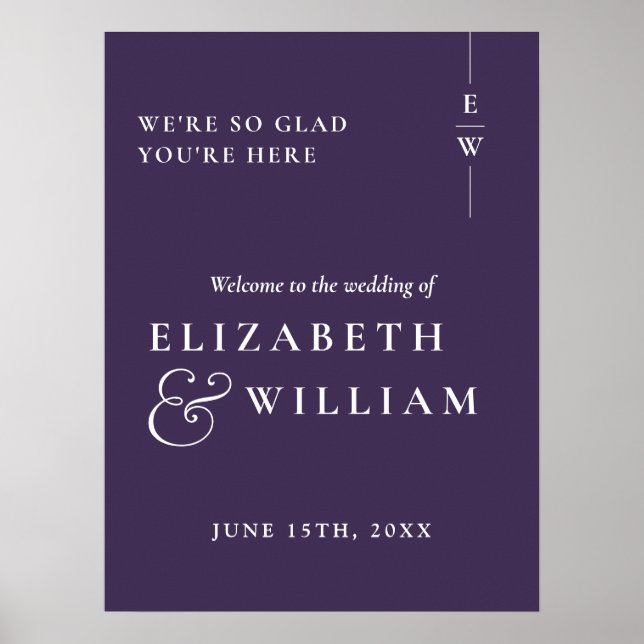 Affiche Panneau de bienvenue de mariage à monogramme moder (Devant)