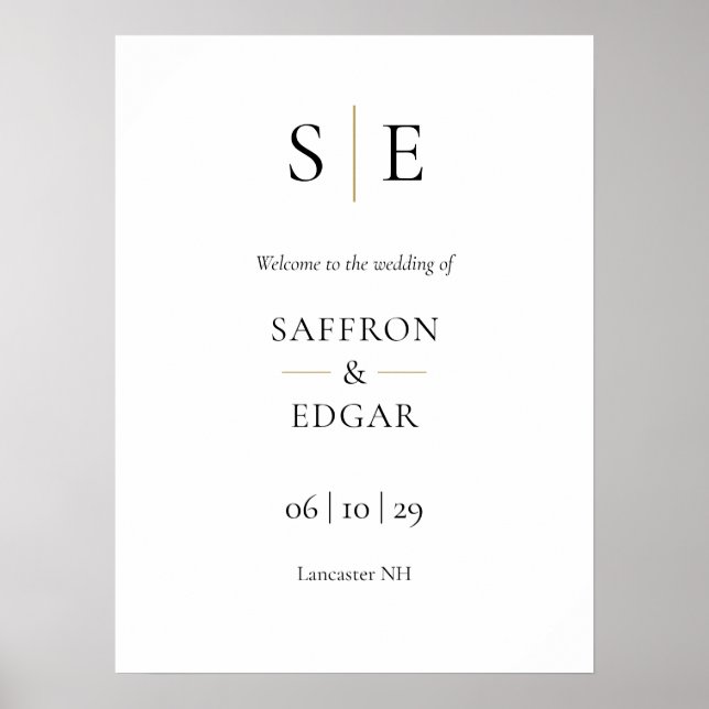 Affiche Panneau de bienvenue de mariage à monogramme noir  (Devant)