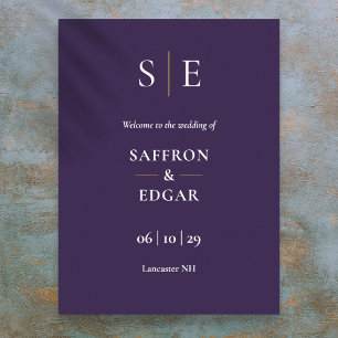 Affiche Panneau de bienvenue de mariage à monogramme viole