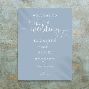 Affiche Panneau de bienvenue de mariage à motif de cœur bl