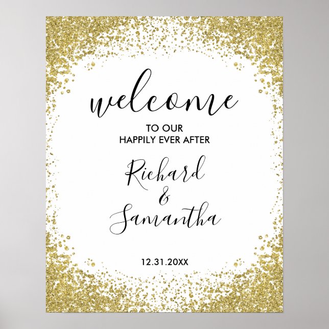 Affiche Panneau de bienvenue de mariage à paillettes d'or (Devant)
