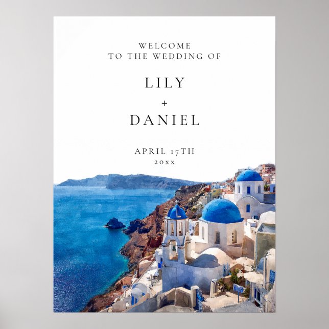 Affiche Panneau de bienvenue de mariage à Santorin Grèce (Devant)