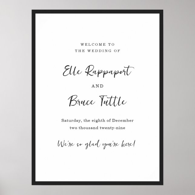 Affiche Panneau de bienvenue de mariage à typographie mini (Devant)