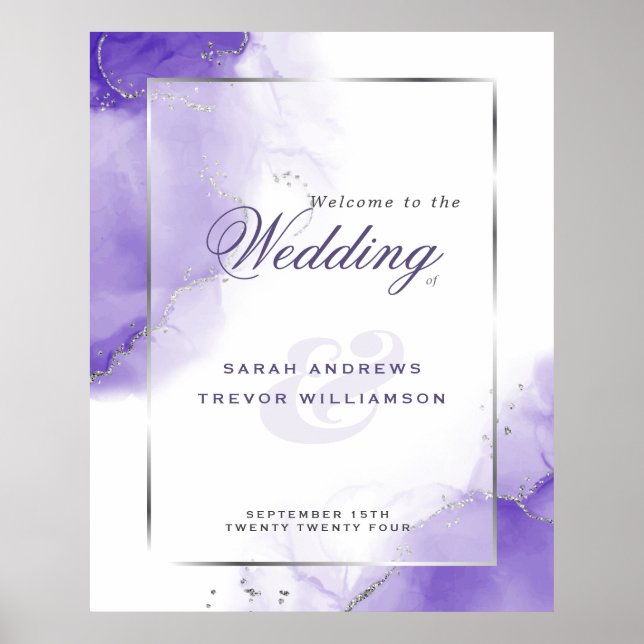 Affiche Panneau de bienvenue de mariage abstrait Améthyste (Devant)