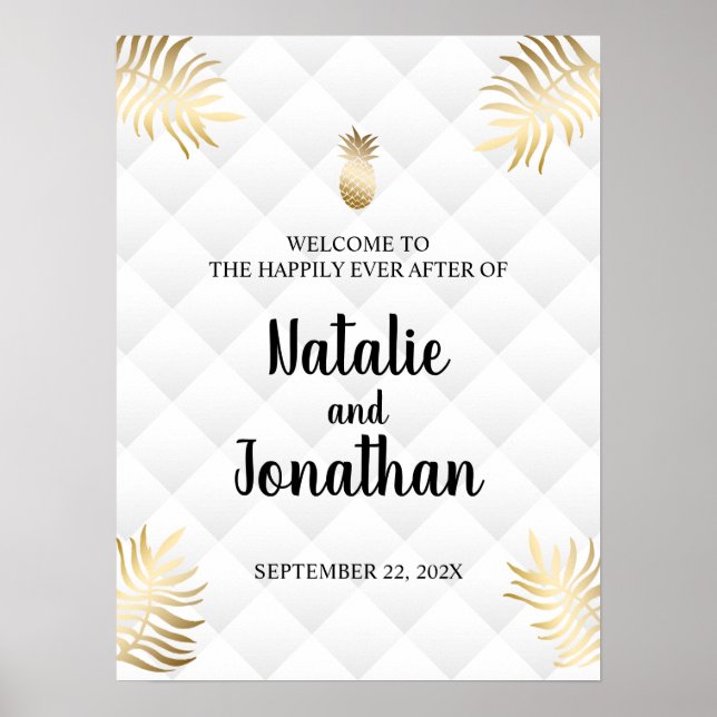 Affiche Panneau de bienvenue de mariage Ananas Or Tropical (Devant)