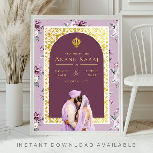 Affiche Panneau de bienvenue de mariage Anand Karaj aux fl