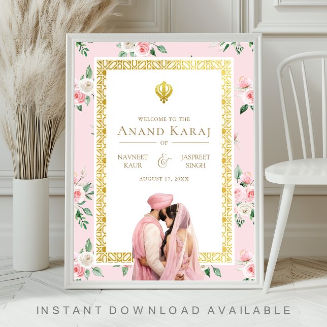 Affiche Panneau de bienvenue de mariage Anand Karaj Fleurs (Créateur téléchargé)