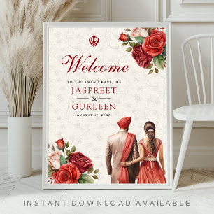 Affiche Panneau de bienvenue de mariage Anand Karaj floral