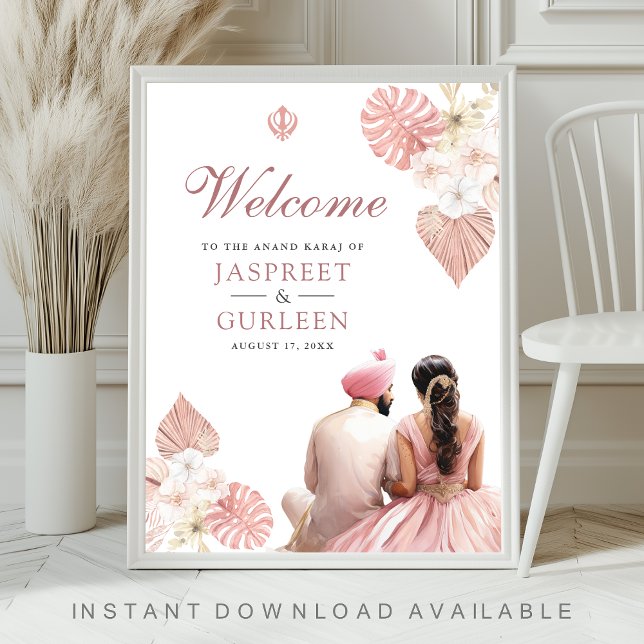 Affiche Panneau de bienvenue de mariage Anand Karaj floral (Créateur téléchargé)