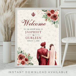 Affiche Panneau de bienvenue de mariage Anand Karaj floral