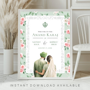Affiche Panneau de bienvenue de mariage Anand Karaj floral