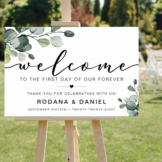 Affiche Panneau de bienvenue de mariage au eucalyptus (Elegant Eucalyptus Welcome Wedding Sign)