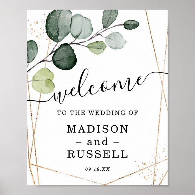 Affiche Panneau de bienvenue de mariage au eucalyptus avec (Devant)