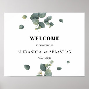 Affiche Panneau de bienvenue de mariage au eucalyptus verd