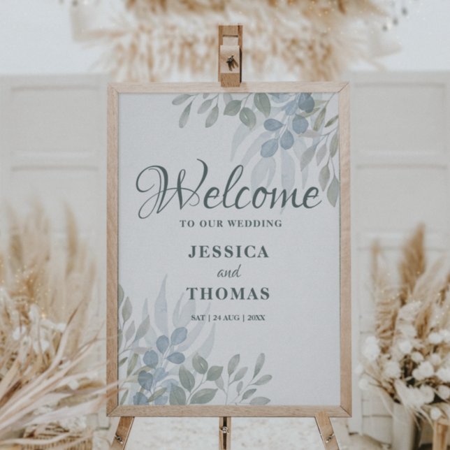 Affiche Panneau de Bienvenue de Mariage au Feuillage d'Euc (Créateur téléchargé)