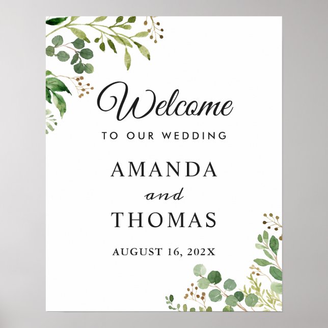 Affiche Panneau de bienvenue de mariage aux feuilles de ve (Devant)