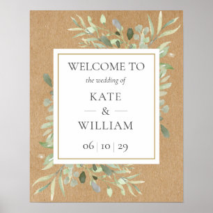 Affiche Panneau de bienvenue de mariage aux feuilles de ve